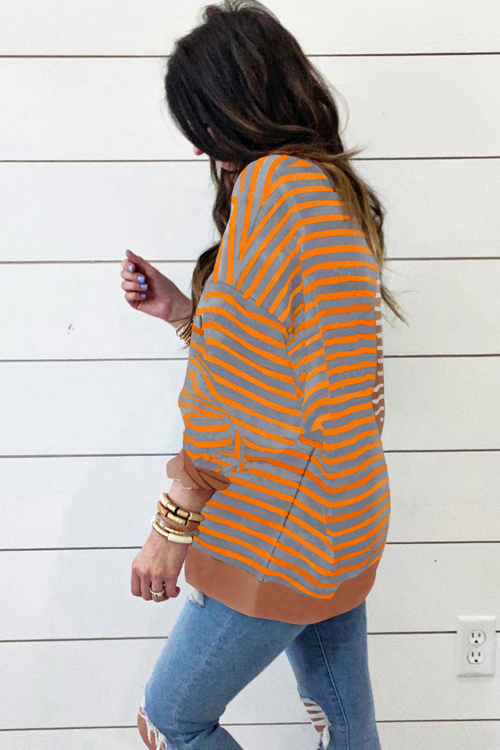 Green Stripe Colorblock Drop Shoulder Oversized Sweatshirt