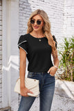 Eyelet Round Neck Petal Sleeve T-Shirt - PD SECRET REALM