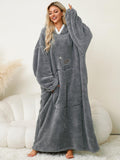 Pocketed Contrast Long Sleeve Hooded Lounge Dress - PD SECRET REALM