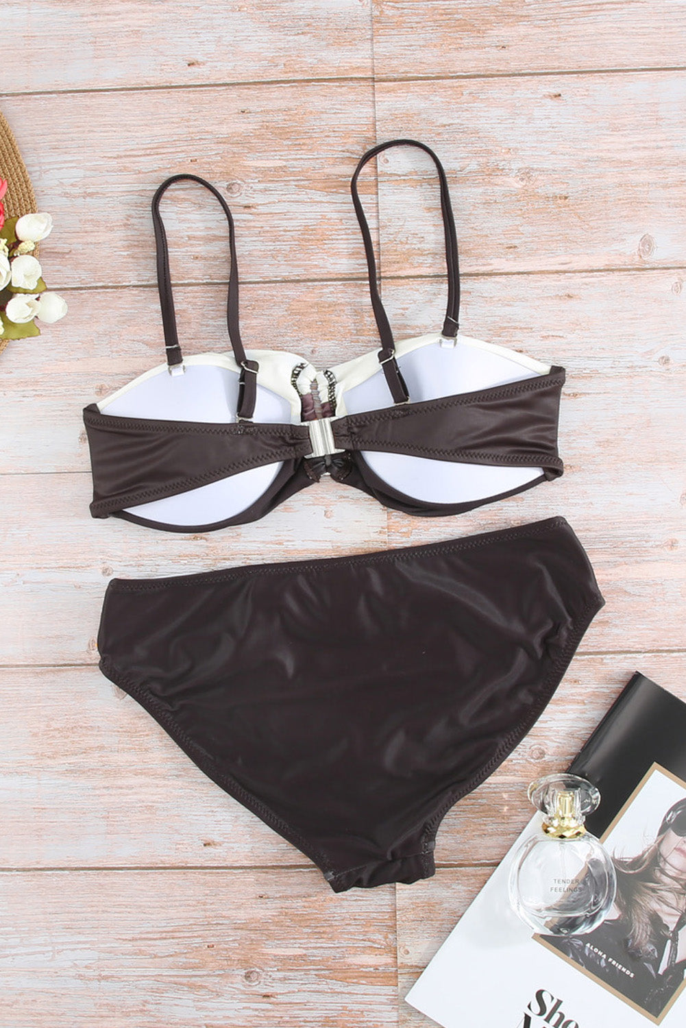 Brown Sexy Gradient Color Block Push Up Bikini Set