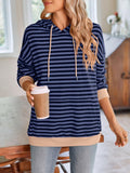 Lovelet Drawstring Striped Long Sleeve Hoodie - PD SECRET REALM