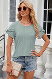 Eyelet Round Neck Petal Sleeve T-Shirt - PD SECRET REALM