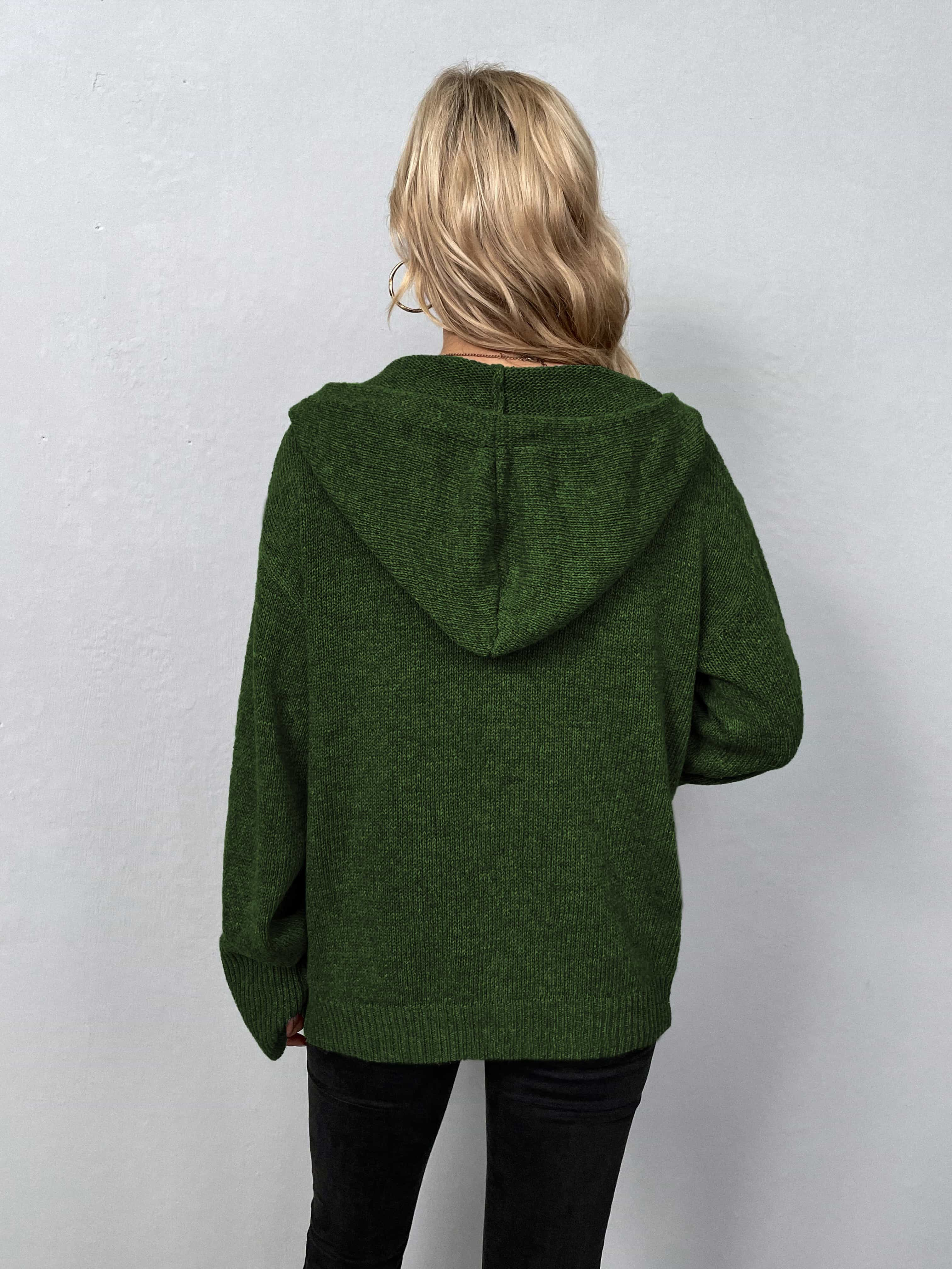 Button-Down Long Sleeve Hooded Sweater