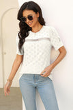 Eyelet Round Neck Short Sleeve T-Shirt - PD SECRET REALM