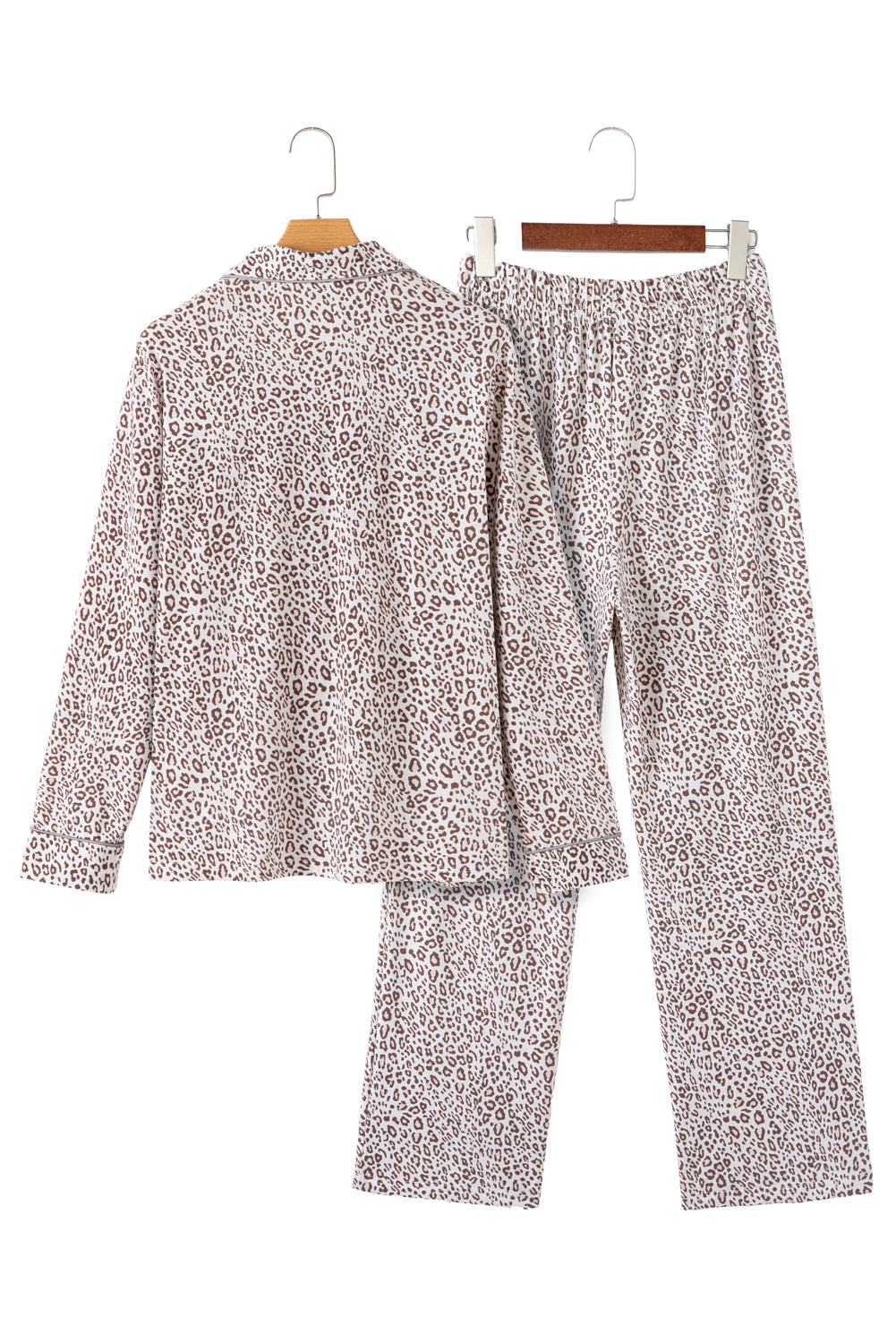 White Allover Leopard Print Long Sleeve and Pants Pajama Set