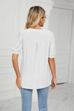 Eyelet Short Puff Sleeve Notched Neck Top - PD SECRET REALM