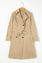 Pale Khaki Solid Color Lapel Collar Pocket Wind Coat