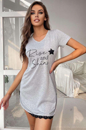 RISE AND SHINE Contrast Lace V-Neck T-Shirt Dress - PD SECRET REALM