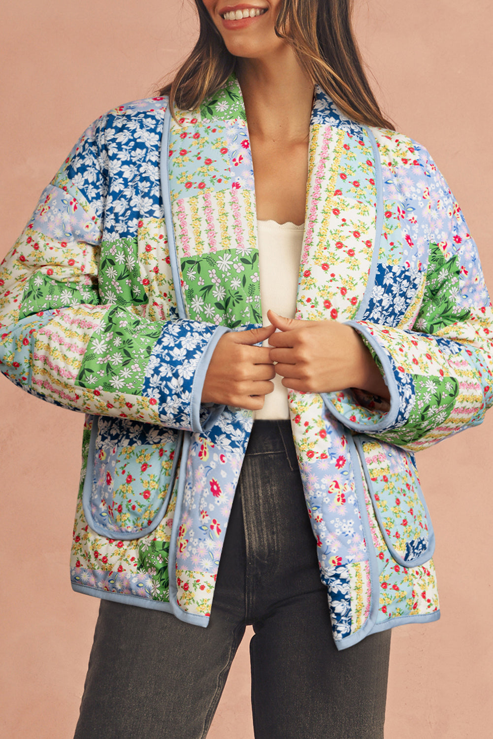 Multicolour Allover Floral Print Patchwork Coat