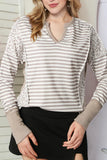 Exposed Seam Striped Notched Blouse - PD SECRET REALM