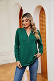 Buttoned Notched Neck Long Sleeve Top - PD SECRET REALM