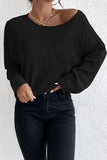 Ribbed Round Neck Drop Shoulder Long Sleeve Top - PD SECRET REALM