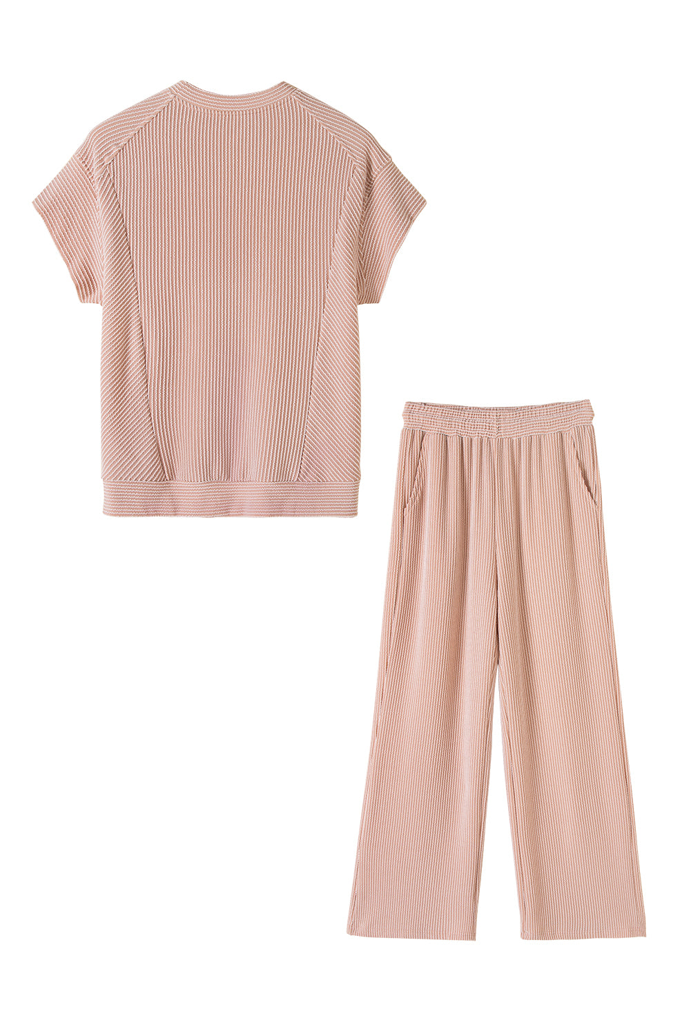 Wild Wind Solid Corded Short Sleeve T Shirt and Wide Leg Pants Set