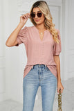 Eyelet Short Puff Sleeve Notched Neck Top - PD SECRET REALM