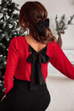 Bowknot V-Neck Long Sleeve Blouse - PD SECRET REALM