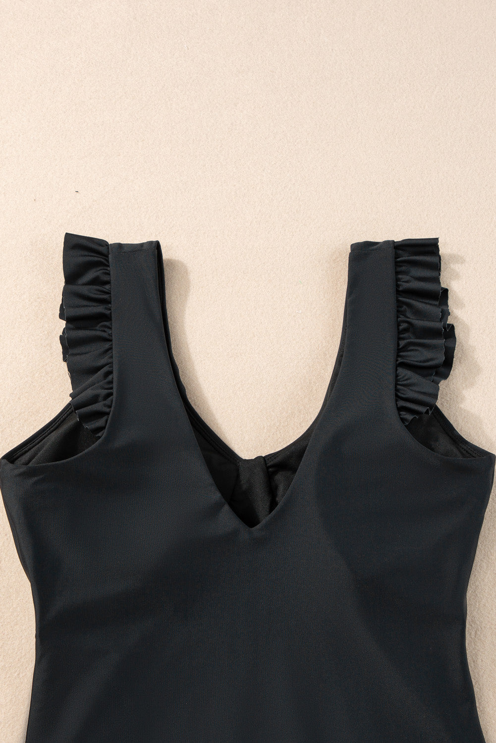 Black Ruched Frill Sleeveless One Piece Swimsuit