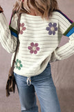 Flower Round Neck Long Sleeve Sweater - PD SECRET REALM