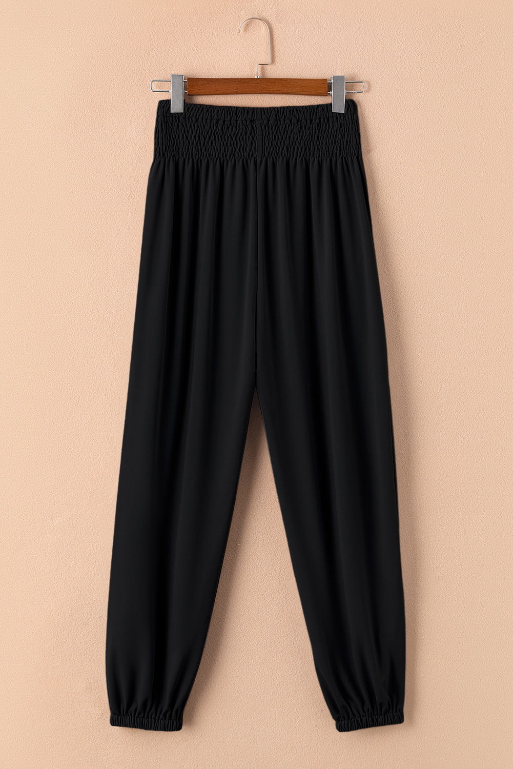 Black Pocketed Smocked High Waist Joggers