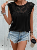 Perfee Lace Round Neck Cap Sleeve T-Shirt - PD SECRET REALM