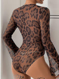 Perfee Leopard V-Neck Lace Bodysuit - PD SECRET REALM