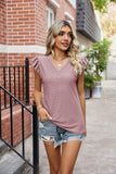 Eyelet Flutter Sleeve Scalloped V-Neck Top - PD SECRET REALM