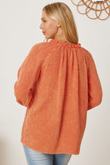 Frill V-Neck Balloon Sleeve Blouse