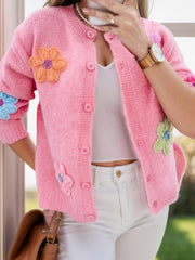 Flower Dropped Shoulder Long Sleeve Cardigan