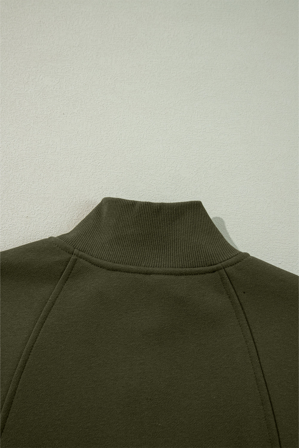 Jungle Green Zipper Collared Drop Shoulder Plain Sweatshirt