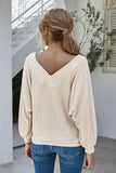 Boat Neck Waffle-Knit Lantern Sleeve Blouse with Pocket - PD SECRET REALM