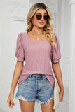 Eyelet Puff Sleeve Round Neck Top - PD SECRET REALM