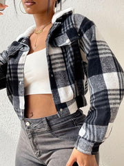 Plaid Snap Down Collared Neck Cropped Jacket - PD SECRET REALM