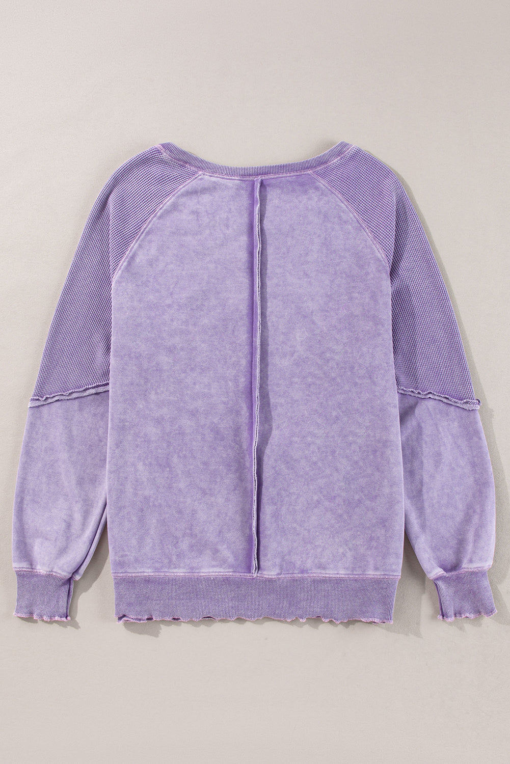 Mineral Blue Waffle Patchwork Raglan Sleeve Exposed Seam Sweatshirt