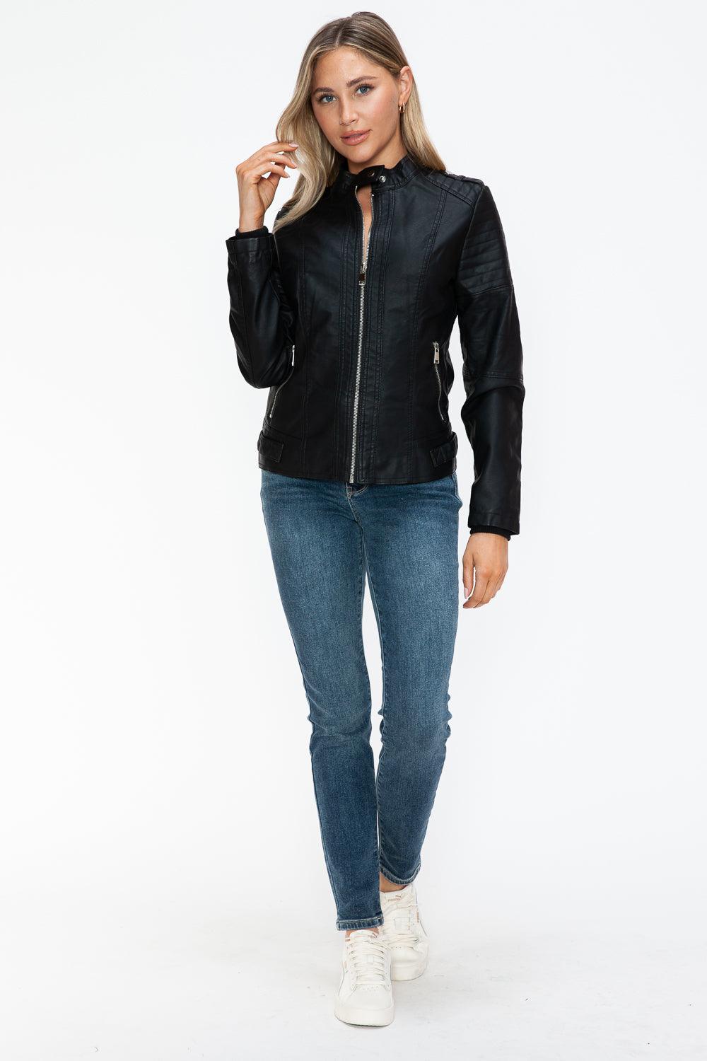 Snobbish PU Leather Biker Jacket with Side Zip Pockets - PD SECRET REALM