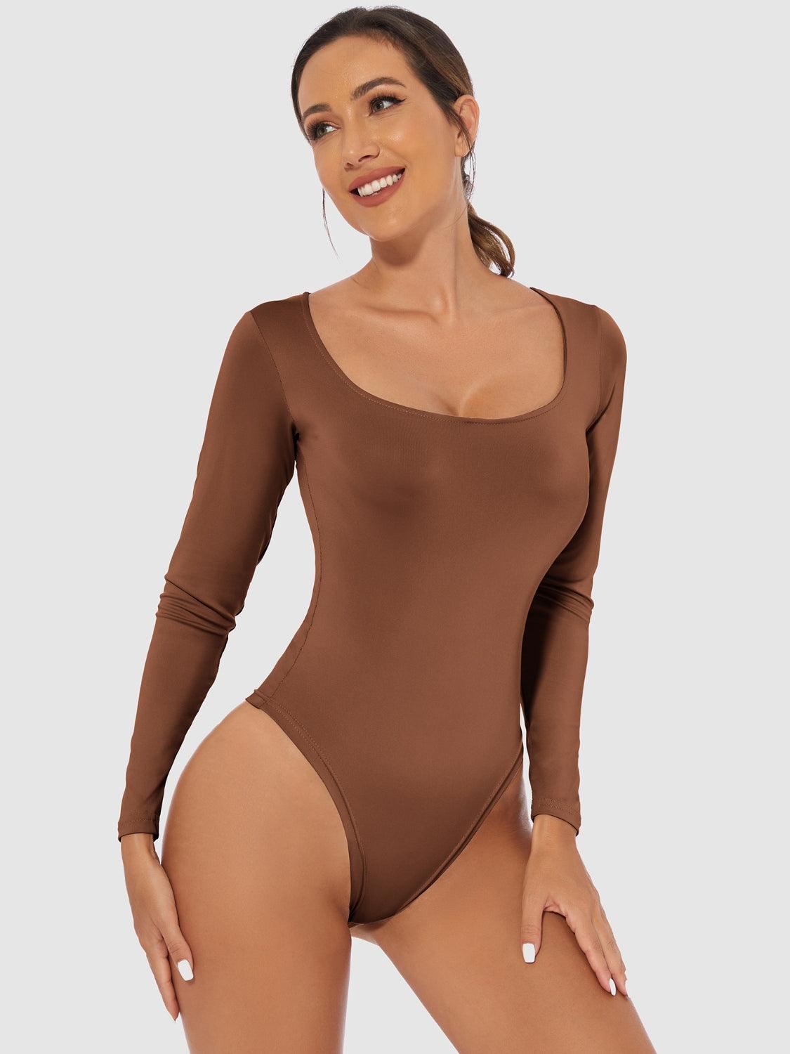 Full Size Scoop Neck Long Sleeve Bodysuit - PD SECRET REALM