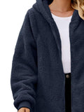 Fuzzy Pocketed Zip Up Long Sleeve Hooded Jacket - PD SECRET REALM