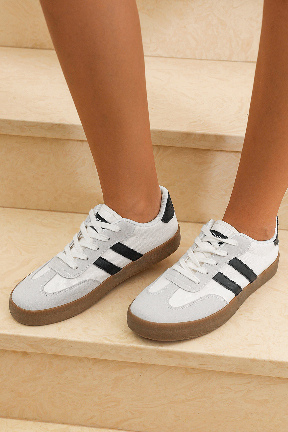 Beau Blue Striped Lace Up Flat Sneakers