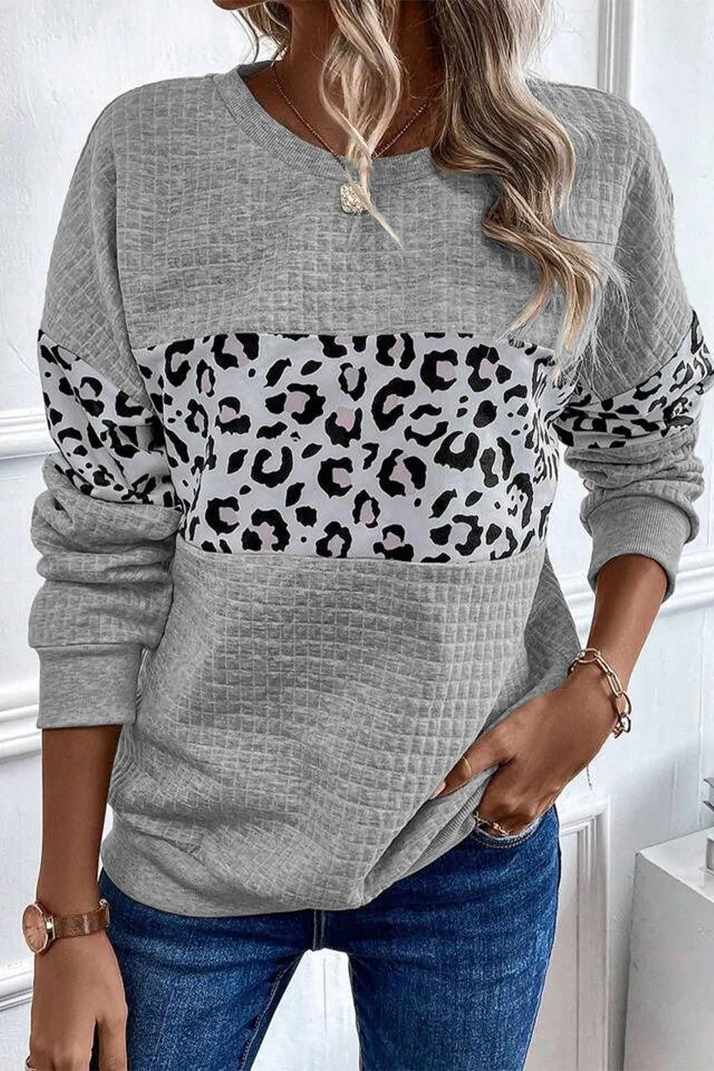 Leopard Round Neck Long Sleeve Sweatshirt - PD SECRET REALM