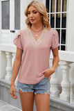 Eyelet V-Neck Petal Sleeve T-Shirt - PD SECRET REALM