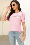 Eyelet Round Neck Short Sleeve T-Shirt - PD SECRET REALM