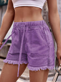 Drawstring Raw Hem Denim Shorts - PD SECRET REALM