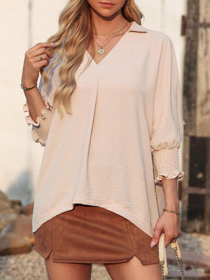 Johnny Collar Three-Quarter Sleeve Blouse - PD SECRET REALM