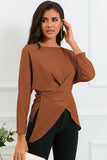 Boat Neck Back Tie Long Sleeve Satin Blouse - PD SECRET REALM