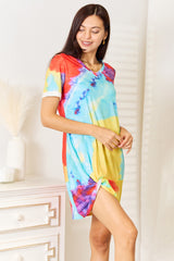 Shiny Tie-Dye V-Neck Twisted Dress