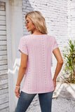 Eyelet Round Neck Petal Sleeve T-Shirt - PD SECRET REALM