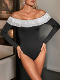 Perfee Sequin Ruffled Off-Shoulder Long Sleeve Bodysuit - PD SECRET REALM