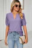 Eyelet Short Puff Sleeve Notched Neck Top - PD SECRET REALM