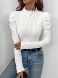 Eyelet Mock Neck Long Sleeve Top - PD SECRET REALM