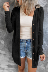 Black Casual Button Front Open Front Cover Up