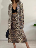 Leopard Lapel Collar Long Sleeve Longline Blazer - PD SECRET REALM