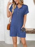 Button Detail Collared Neck Short Sleeve Romper - PD SECRET REALM